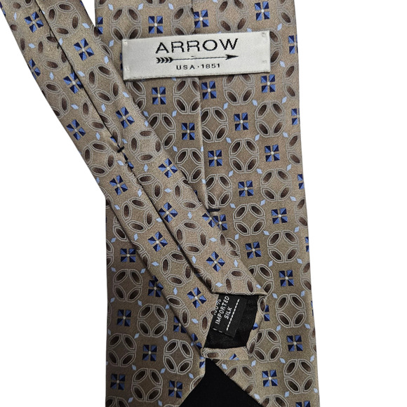 Arrow 1851 Silk Tie Brown Blue Geometric Pattern 3.75” Wide Classic Necktie USA - Picture 5 of 6